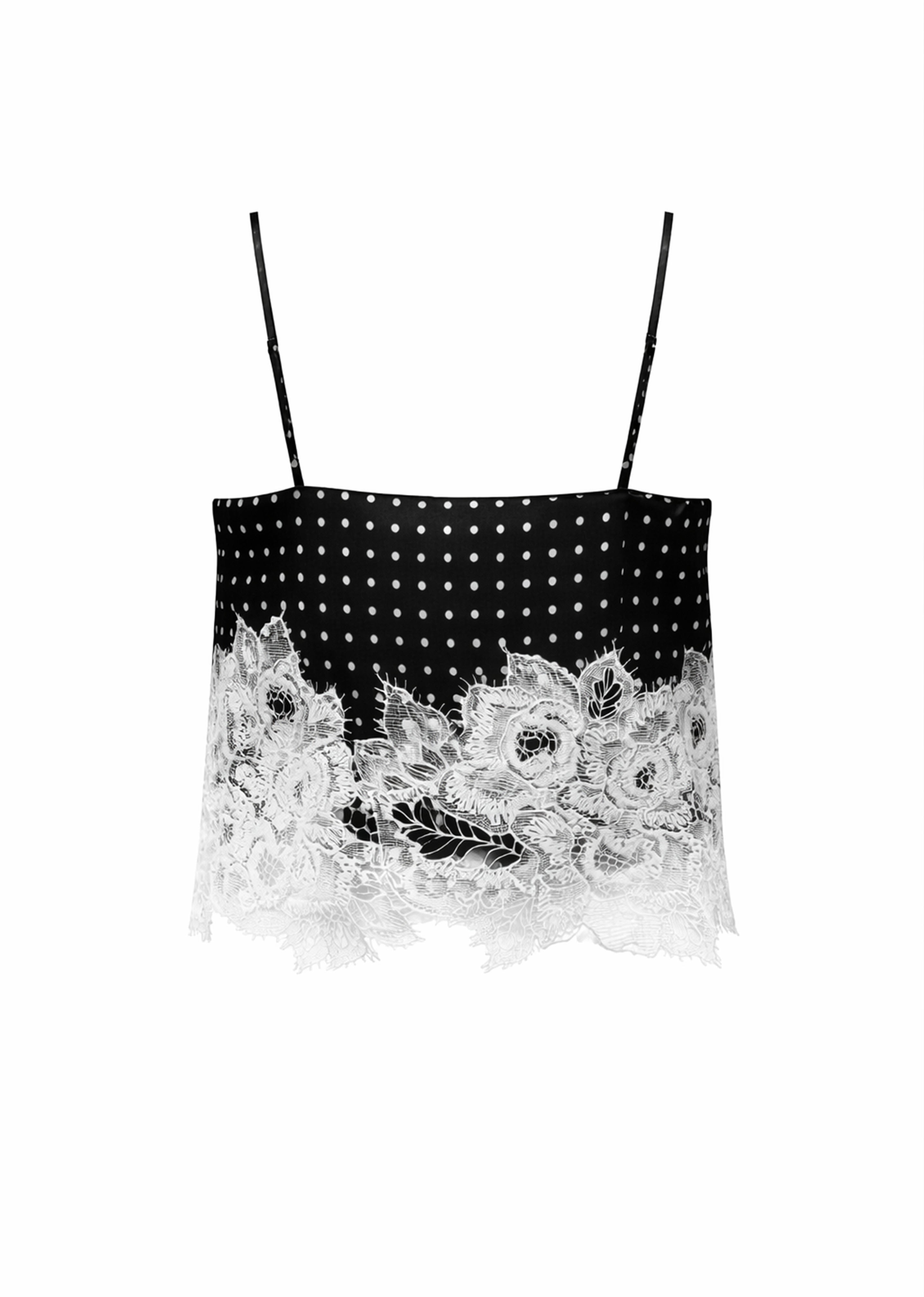 MANAPANY TOP - Black Polka Dot Silk with Lace