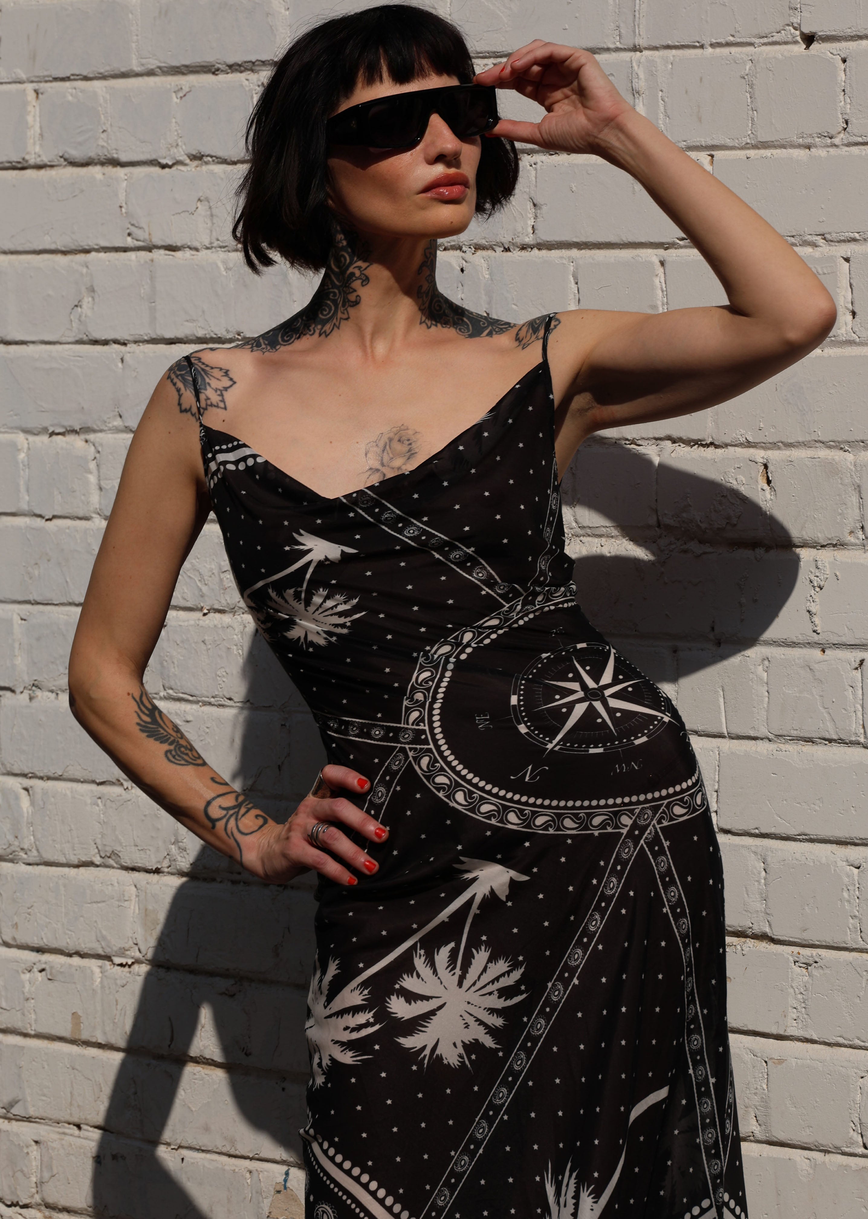 Eden Roc Dress - Black Palms Bandana