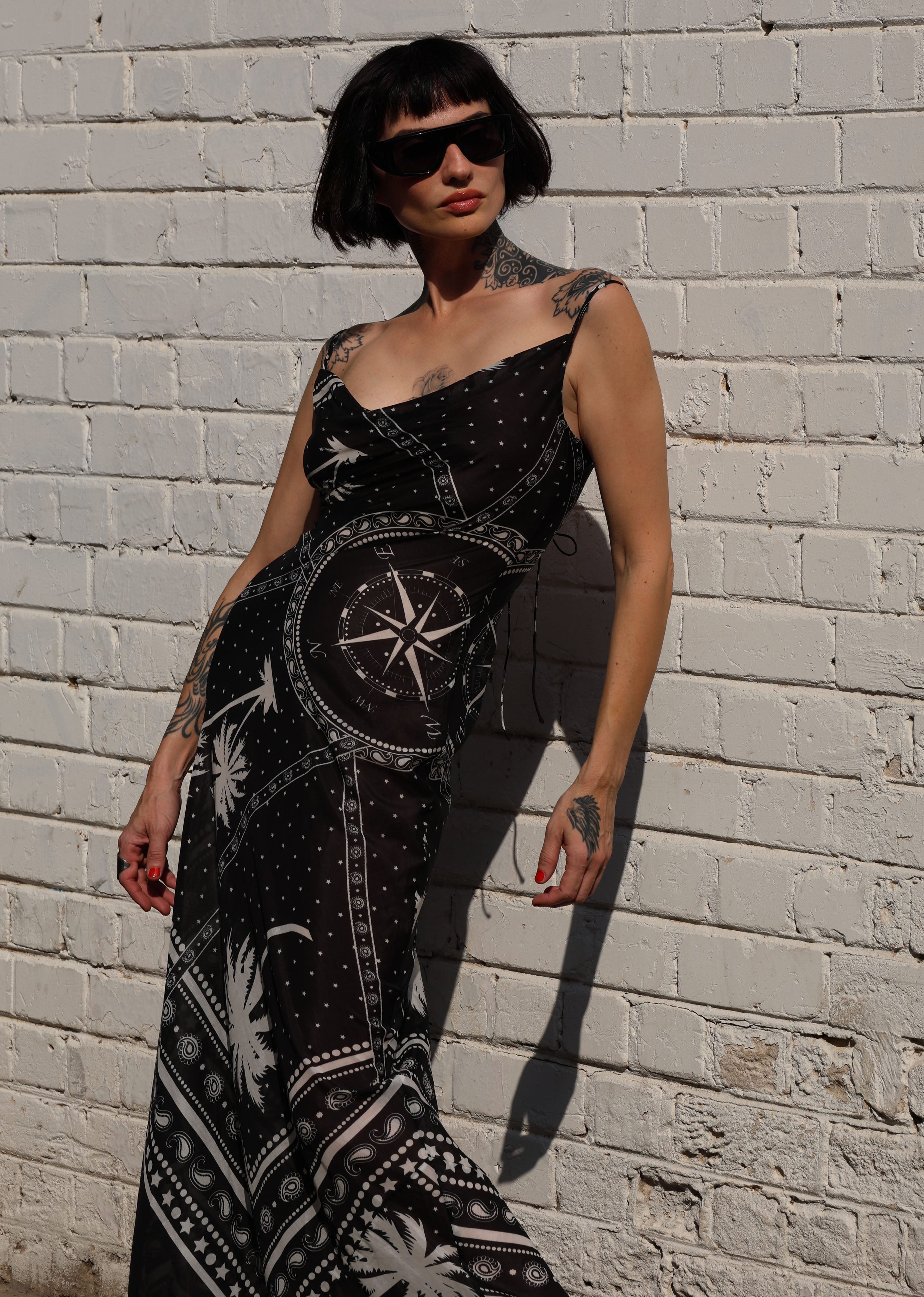 Eden Roc Dress - Black Palms Bandana