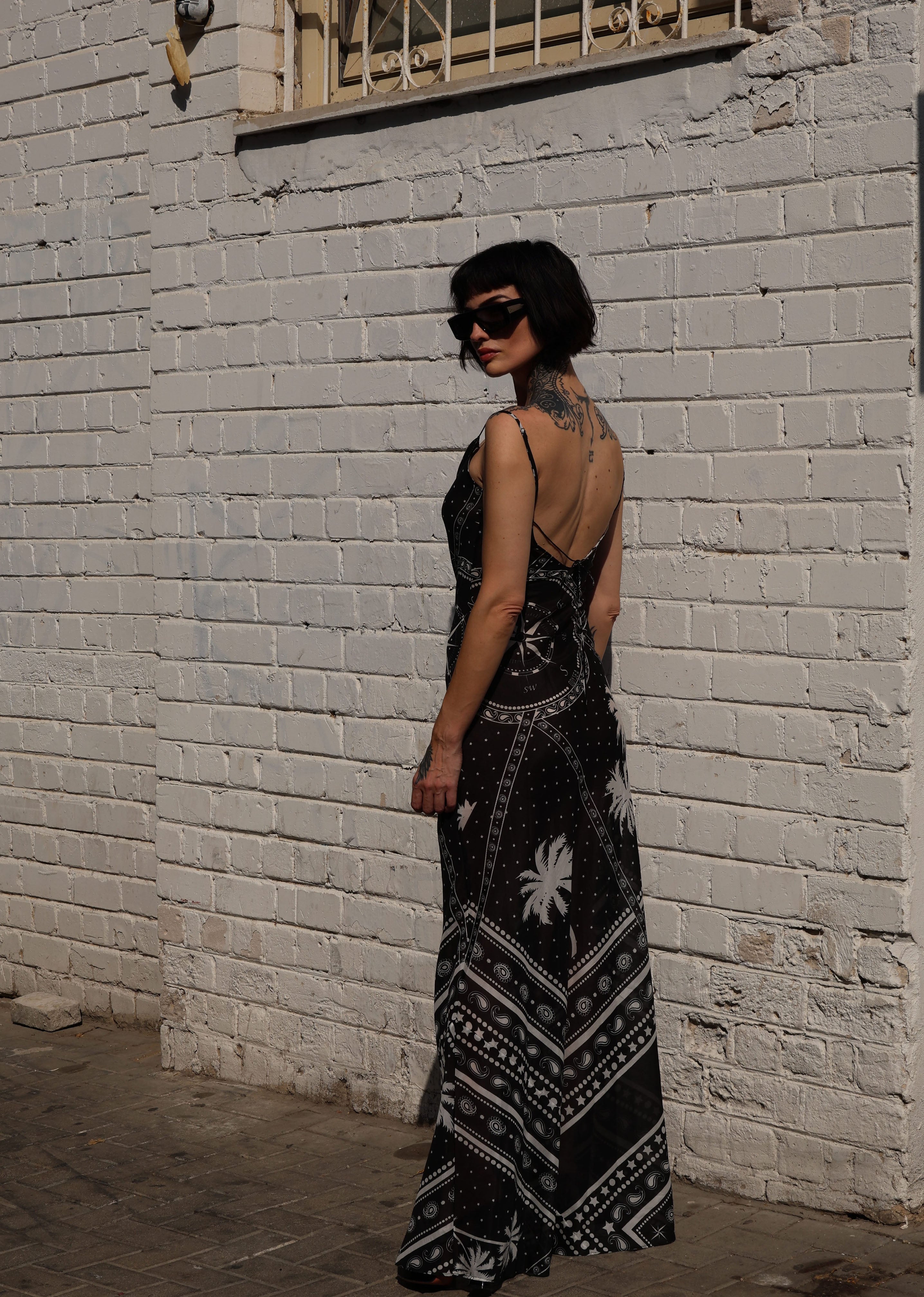 Eden Roc Dress - Black Palms Bandana