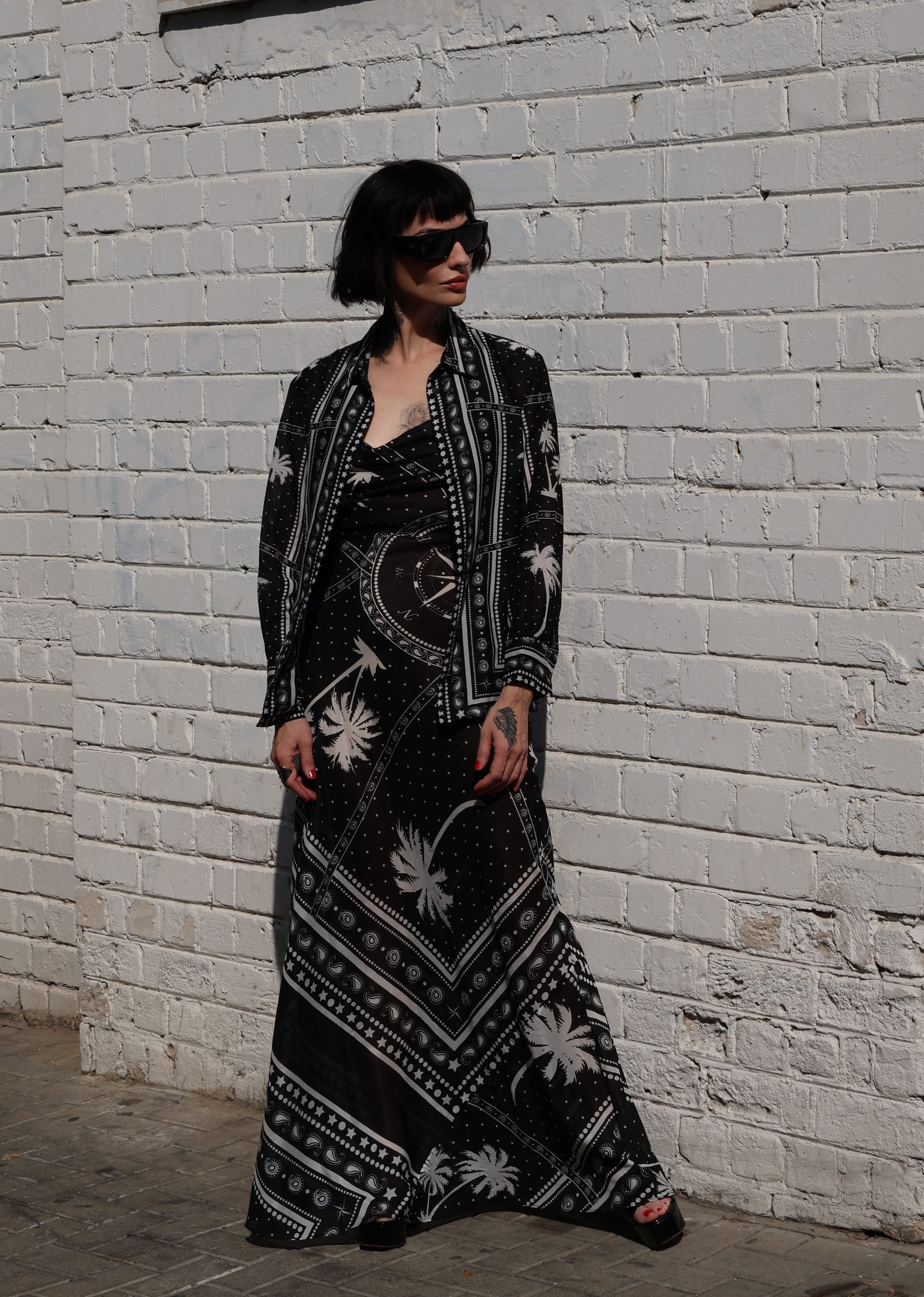 Eden Roc Dress - Black Palms Bandana