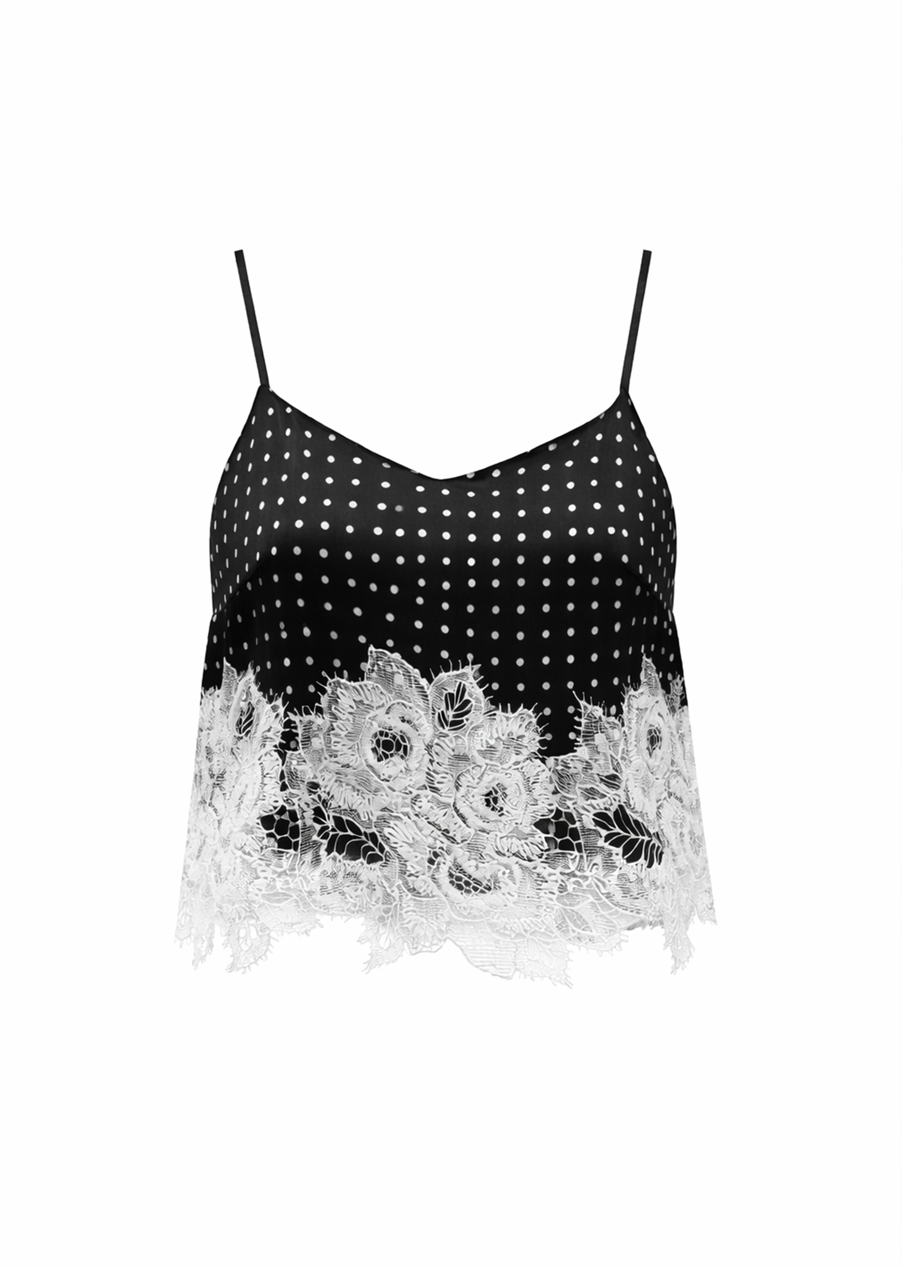 MANAPANY TOP - Black Polka Dot Silk with Lace