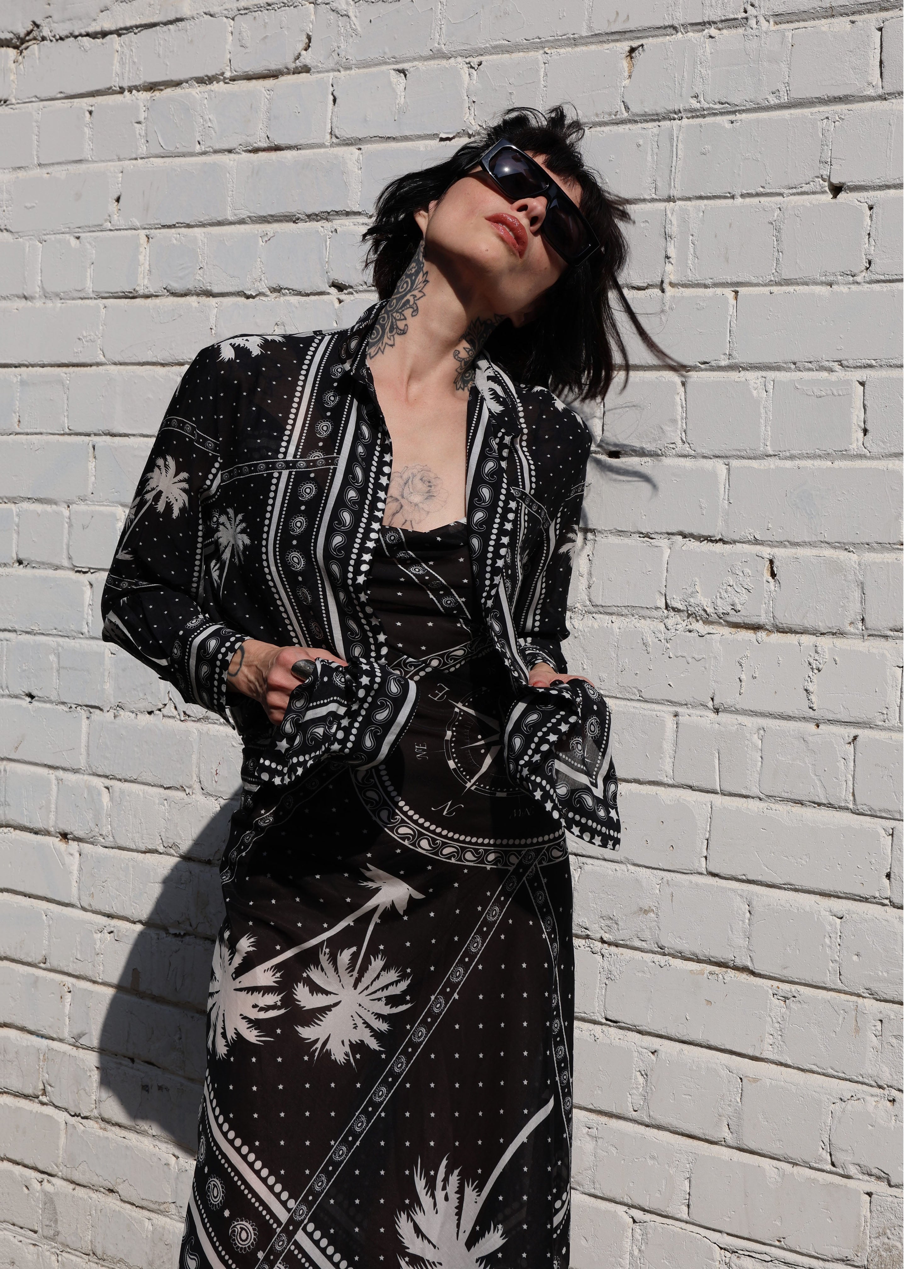 Eden Roc Dress - Black Palms Bandana