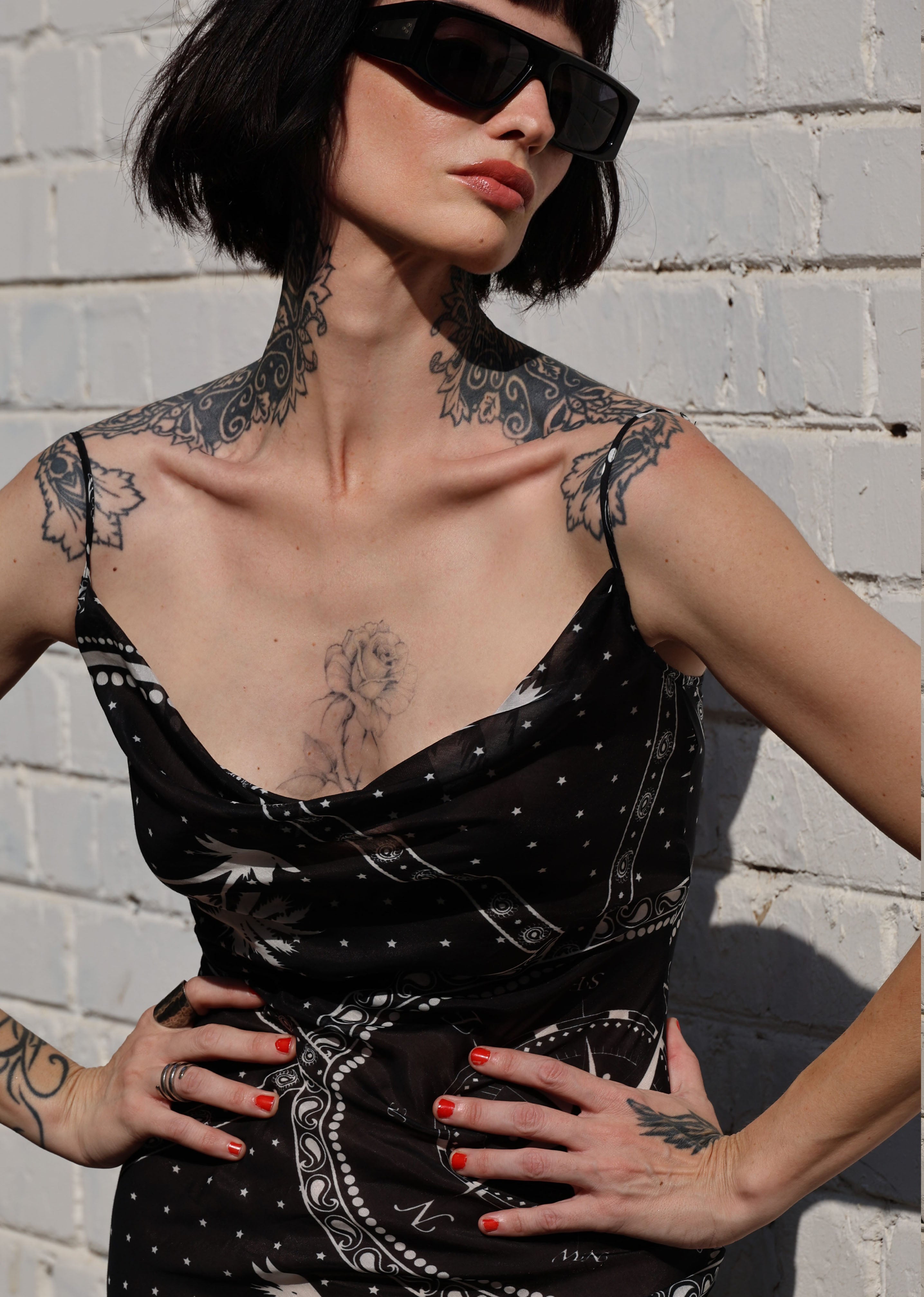 Eden Roc Dress - Black Palms Bandana